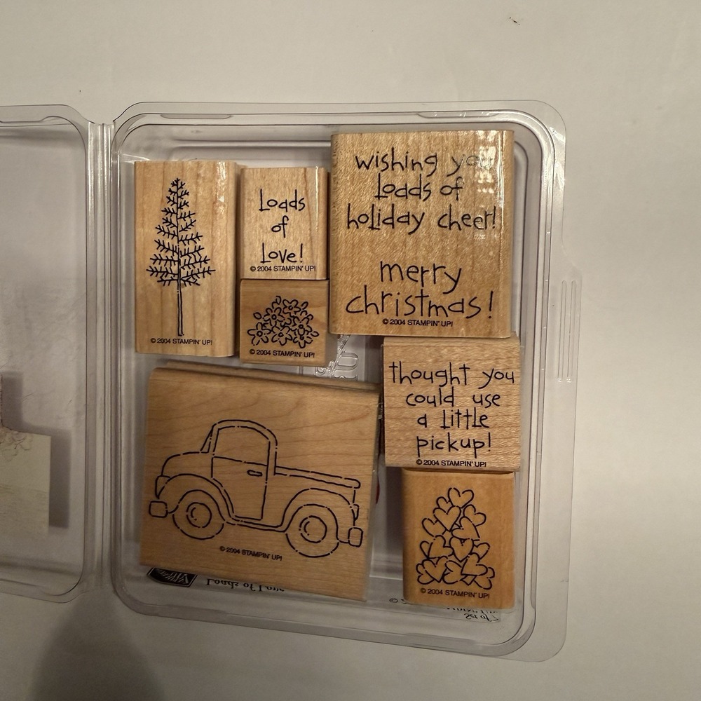 Stampin Up Loads Of Love Wood Mounted Rubber Stamp Set Vintage Truck Christmas